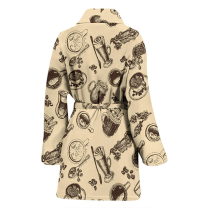 Coffee Pattern Print Design 05 Women Bathrobe