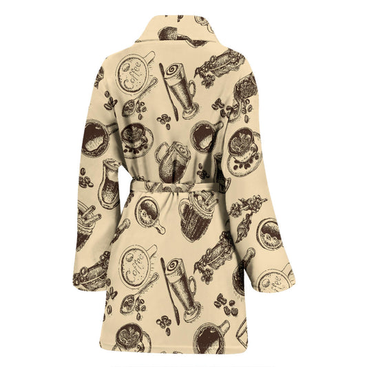 Coffee Pattern Print Design 05 Women Bathrobe