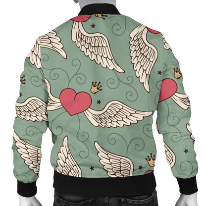 Angel Wings Heart Design Themed Print Men Bomber Jacket