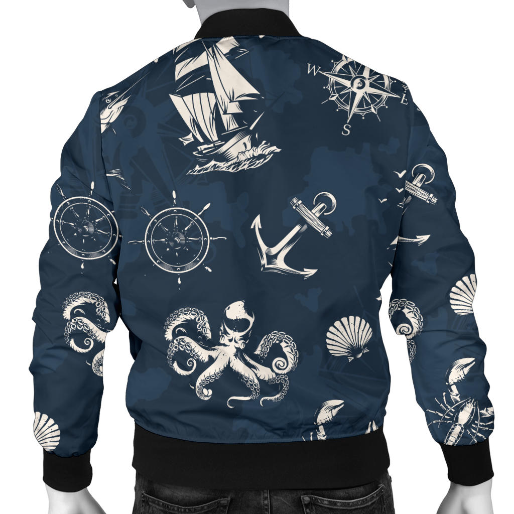 Nautical Sea Themed Print Men Bomber Jacket