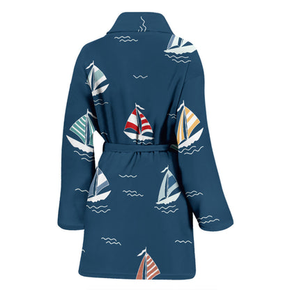 Sailing Ships Pattern Print Design A02 Women Bathrobe