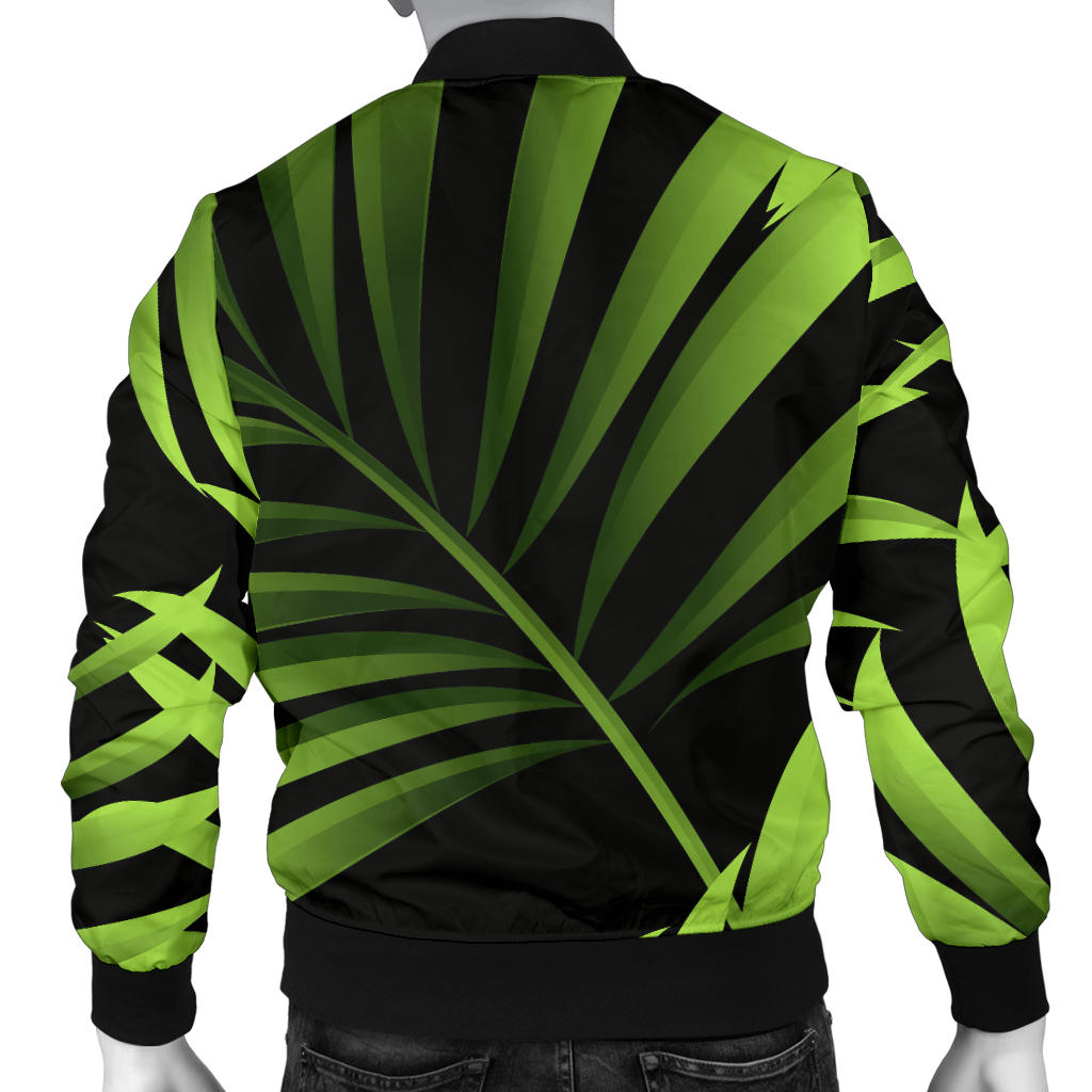 Green Neon Tropical Palm Leaves Men Bomber Jacket