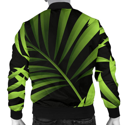 Green Neon Tropical Palm Leaves Men Bomber Jacket