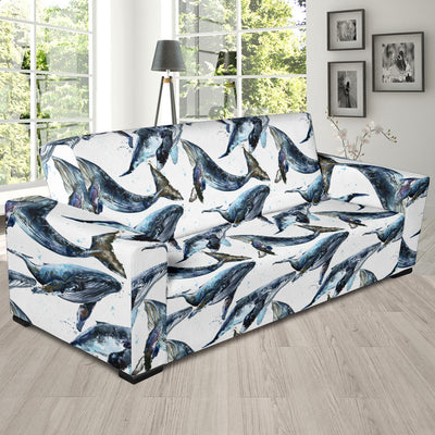 Blue Whale Pattern Print Design 03 Sofa Slipcover