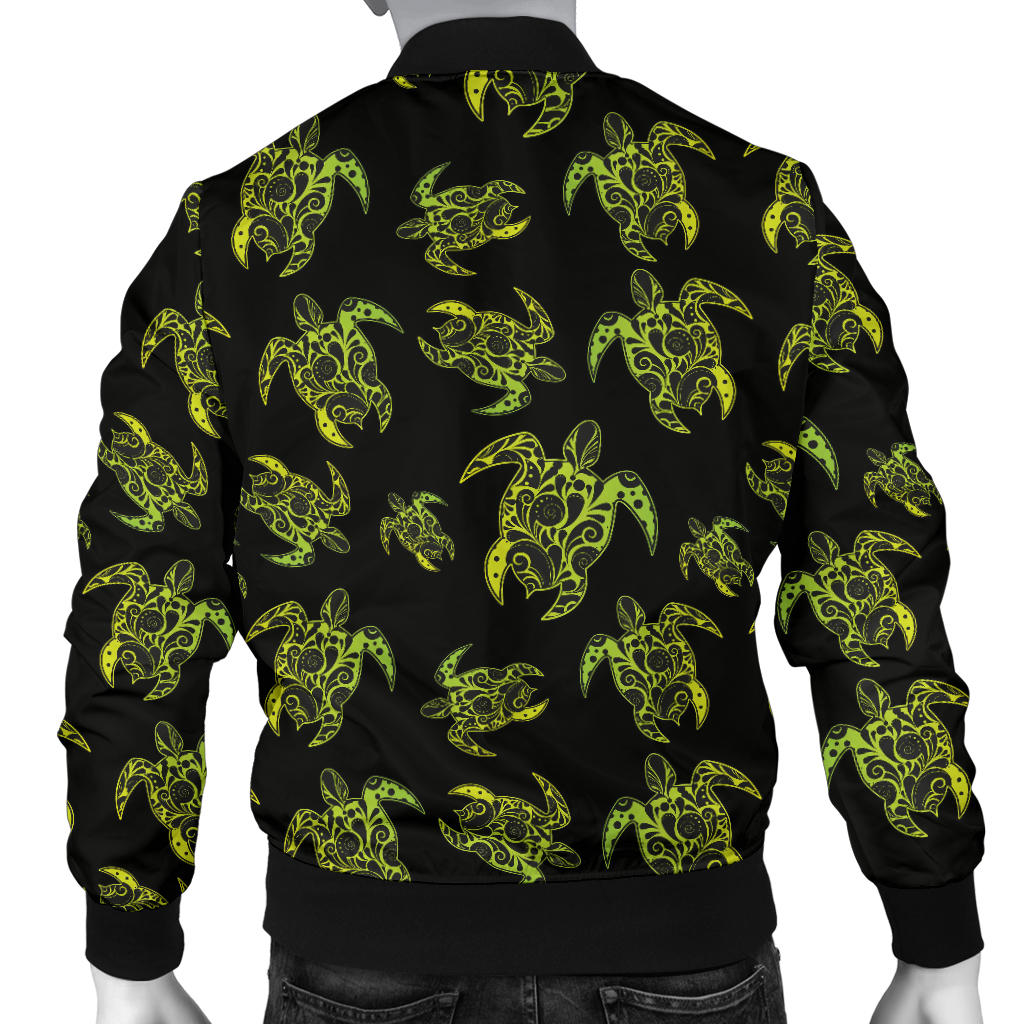 Green Tribal Turtle Polynesian Themed Men Bomber Jacket