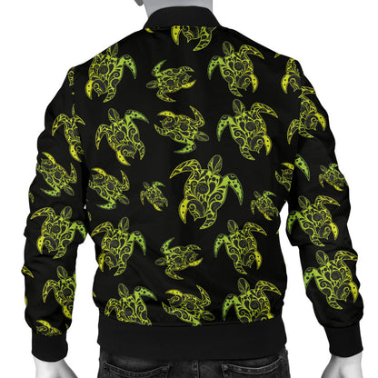 Green Tribal Turtle Polynesian Themed Men Bomber Jacket