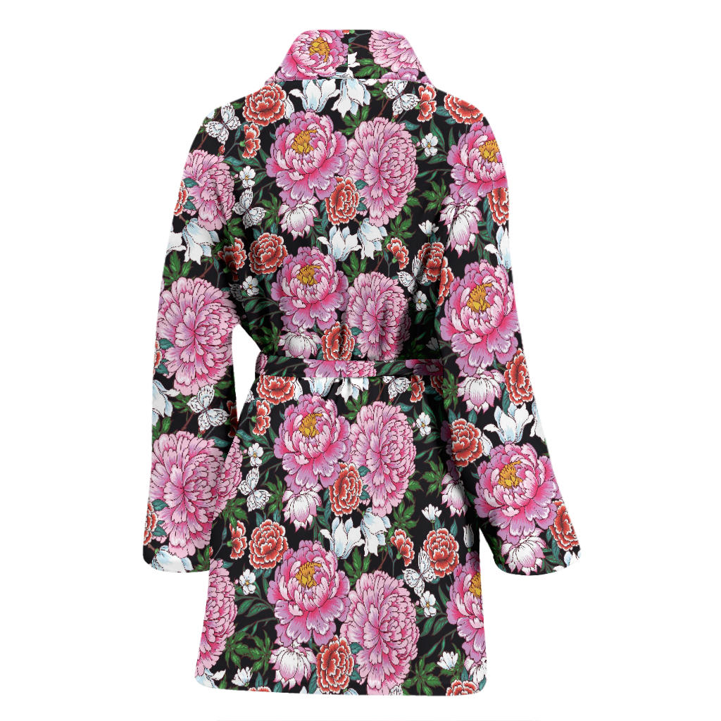 Dahlia Pattern Print Design 02 Women Bathrobe