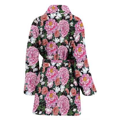 Dahlia Pattern Print Design 02 Women Bathrobe