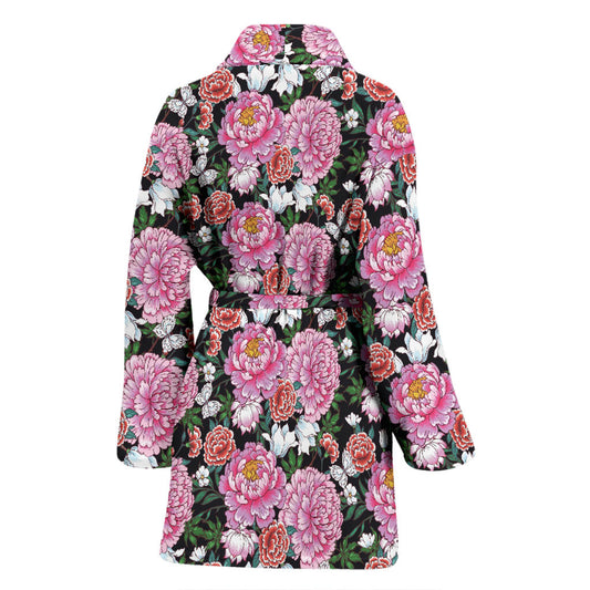 Dahlia Pattern Print Design 02 Women Bathrobe