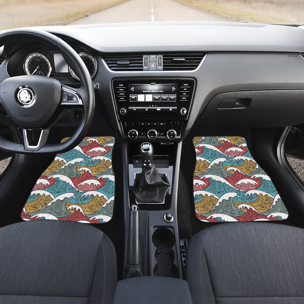 Tribal Wave Pattern Print Car Floor Mats Front Back