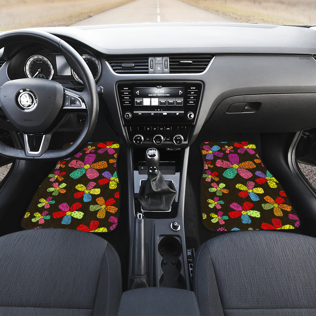 Flower Power Colorful Print Pattern Car Floor Mats Front Back