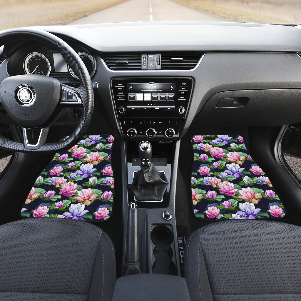 Lotus Flower Print Design Car Floor Mats Front Back