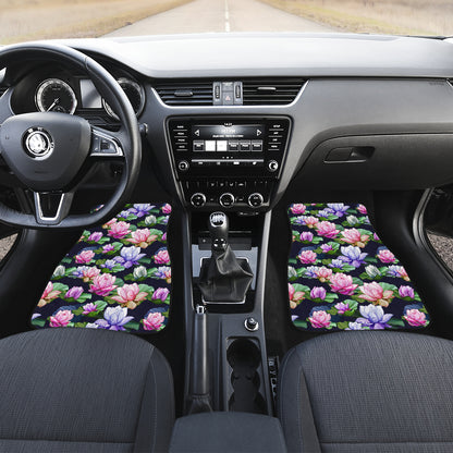 Lotus Flower Print Design Car Floor Mats Front Back