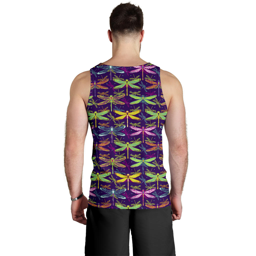 Dragonfly Neon Color Print Pattern Men Tank Top