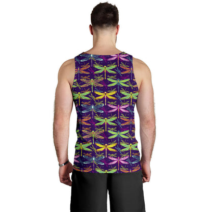 Dragonfly Neon Color Print Pattern Men Tank Top