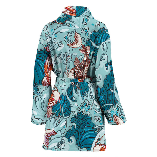 KOI Fish Pattern Print Design 05 Women Bathrobe