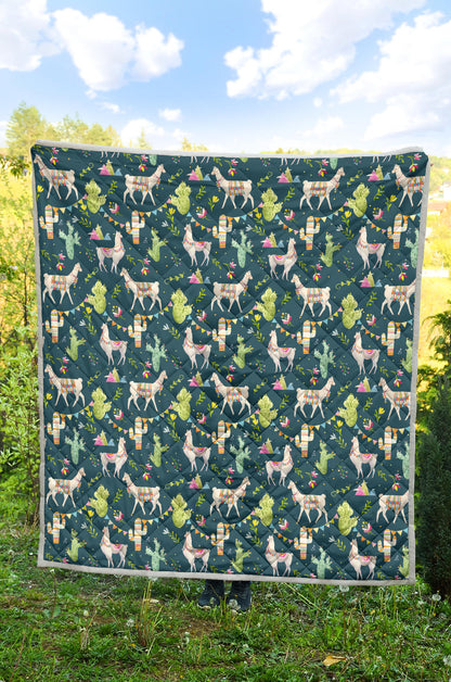 Llama with Cactus Design Print Quilt Bedspread
