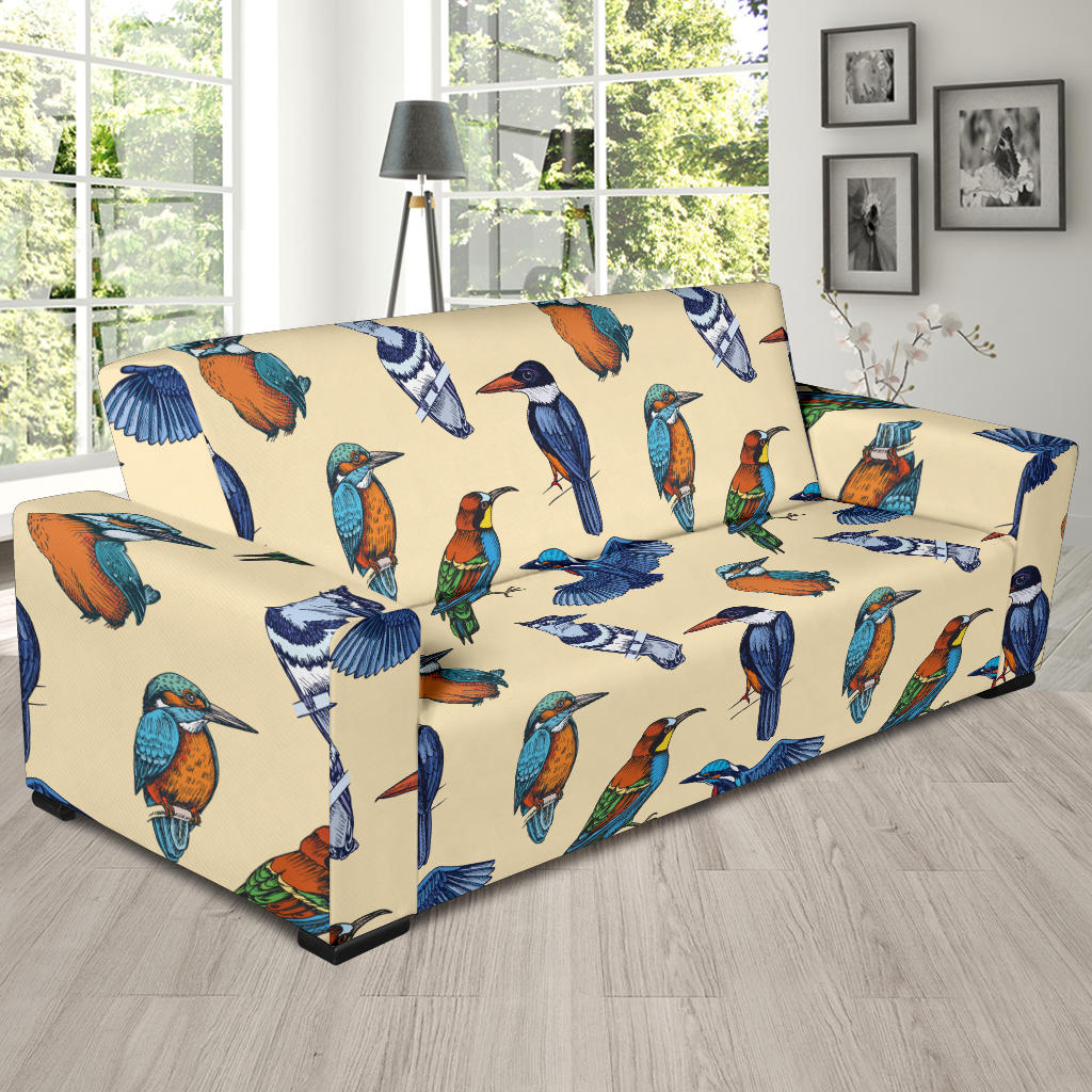 Kingfisher Bird Pattern Print Design 04 Sofa Slipcover