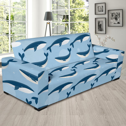Blue Whale Pattern Print Design 02 Sofa Slipcover