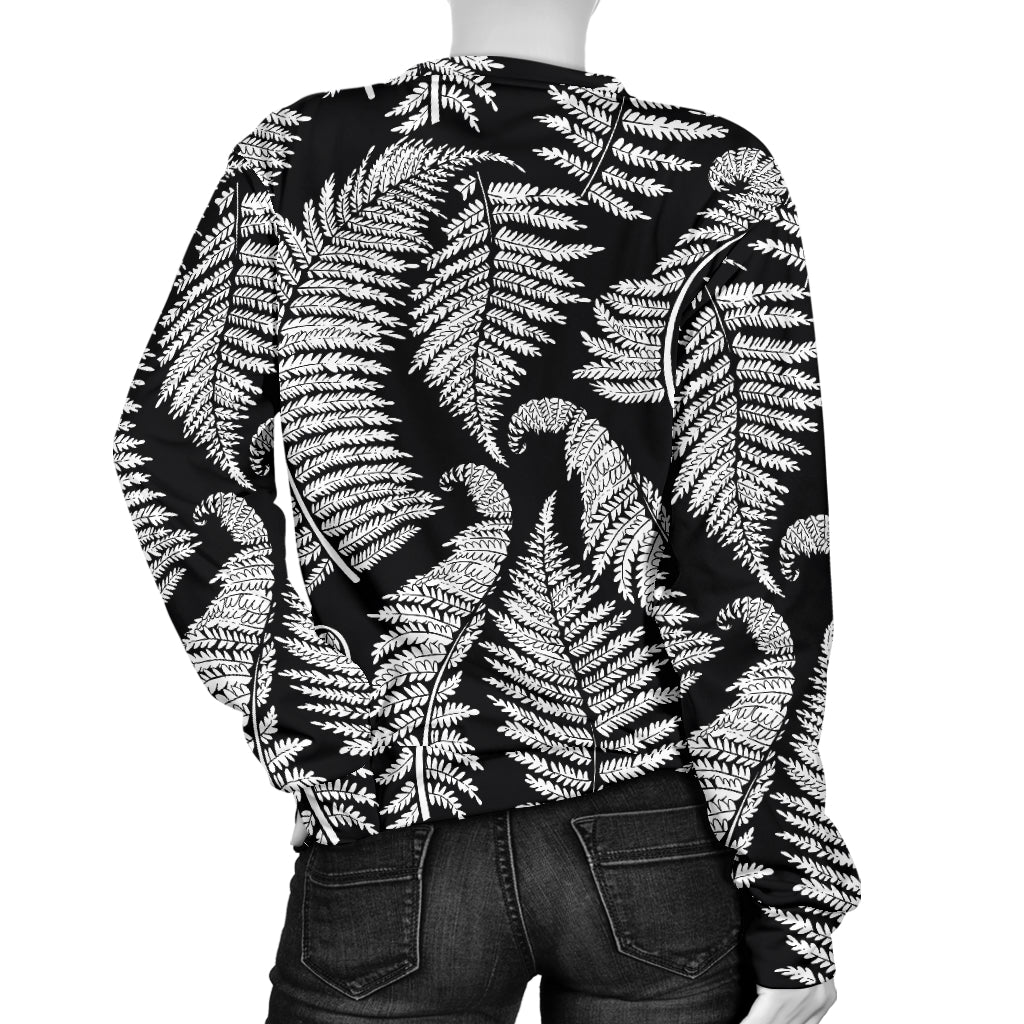 Fern Leave Black White Print Pattern Women Long Sleeve Sweatshirt
