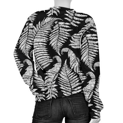 Fern Leave Black White Print Pattern Women Long Sleeve Sweatshirt