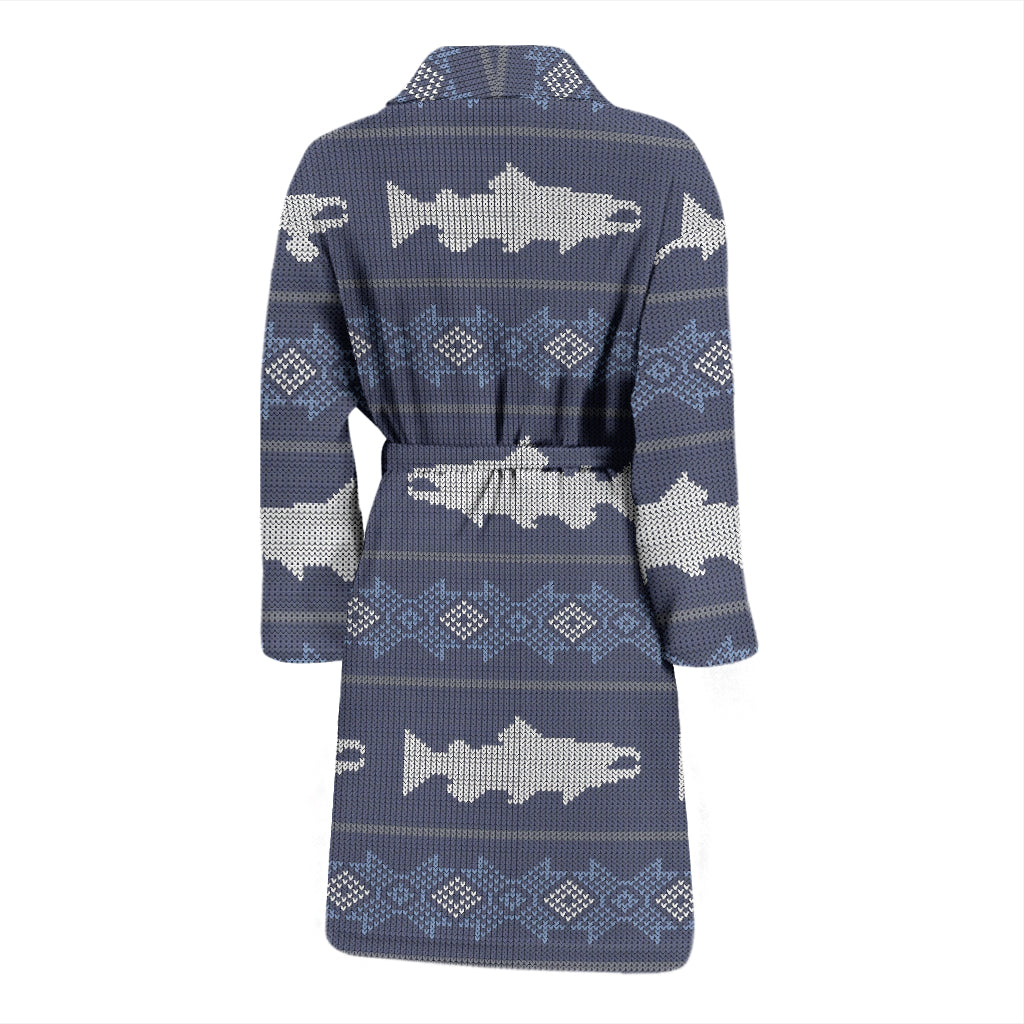 Salmon Fish Knit Style Print Design LKS304 Men Bathrobe
