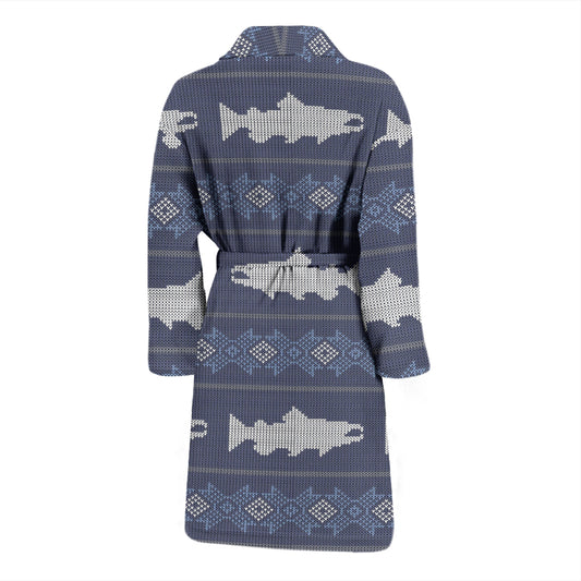 Salmon Fish Knit Style Print Design LKS304 Men Bathrobe