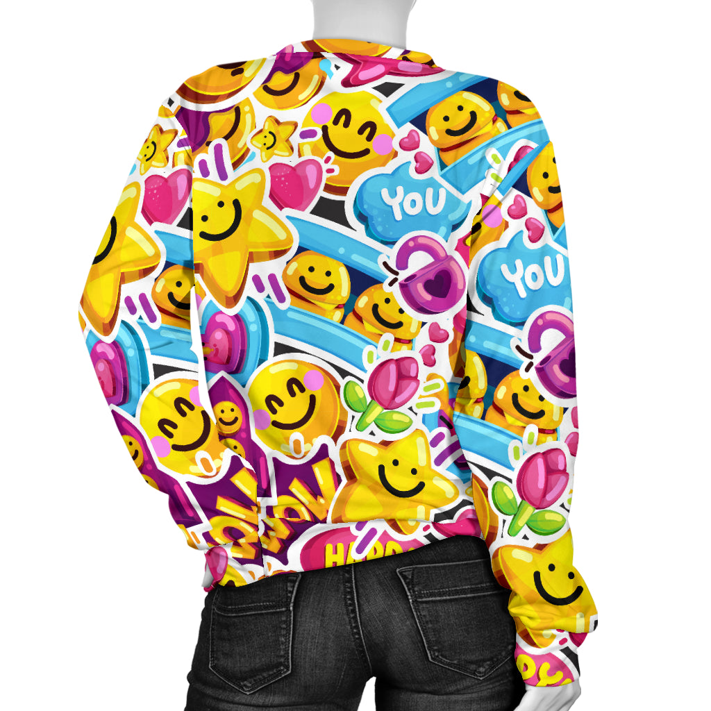 Emoji Sticker Print Pattern Women Long Sleeve Sweatshirt