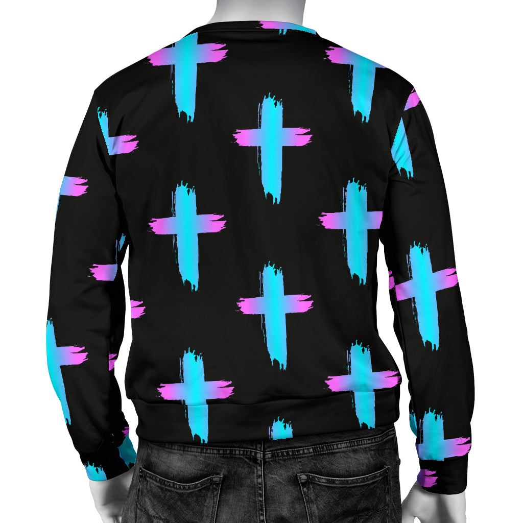 Christian Cross neon Pattern Men Long Sleeve Sweatshirt