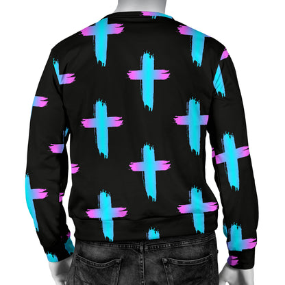 Christian Cross neon Pattern Men Long Sleeve Sweatshirt
