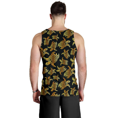 Gold Tribal Turtle Polynesian Themed Men Tank Top