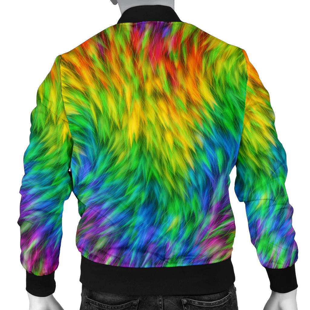 Rainbow Fur Design Print Men Bomber Jacket