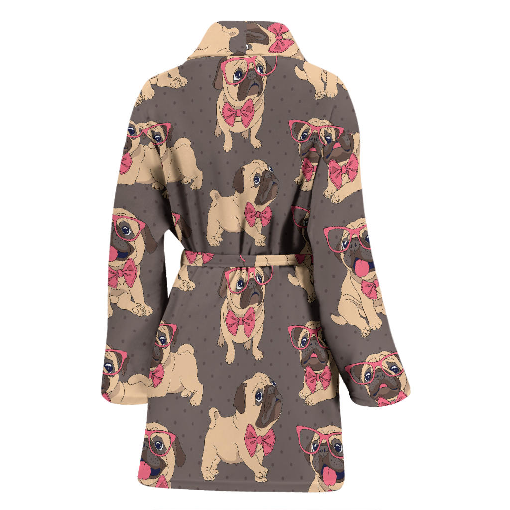 Pug Pattern Print Design A05 Women Bathrobe