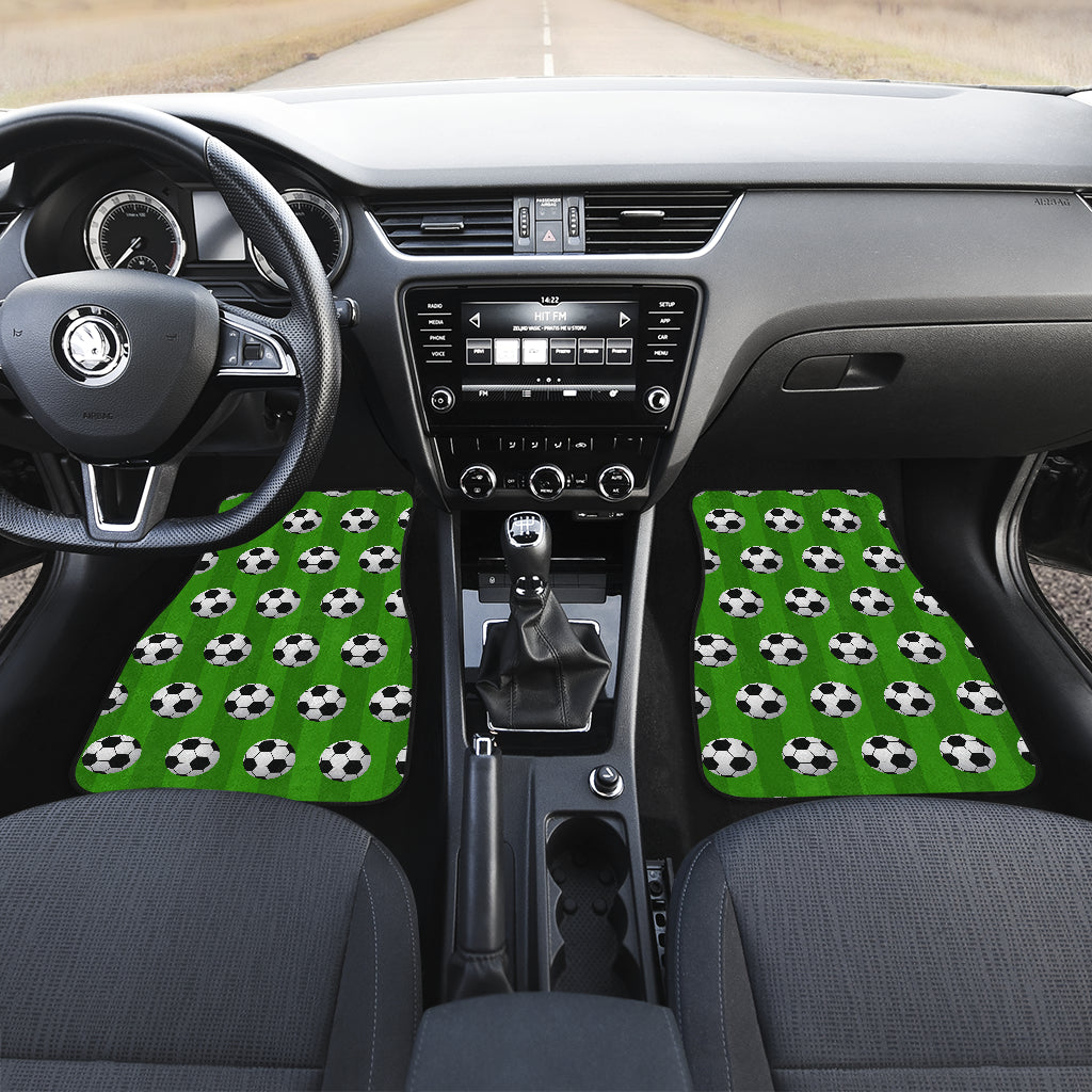 Soccer Ball Green Backgrpund Print Car Floor Mats Front Back