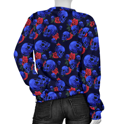Skull Roses Neon Design Themed Print Women Long Sleeve Sweatshirt