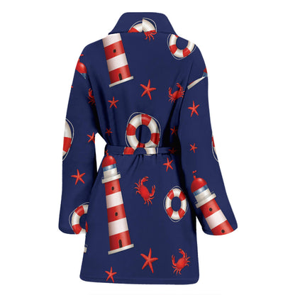 Nautical Pattern Print Design A03 Women Bathrobe