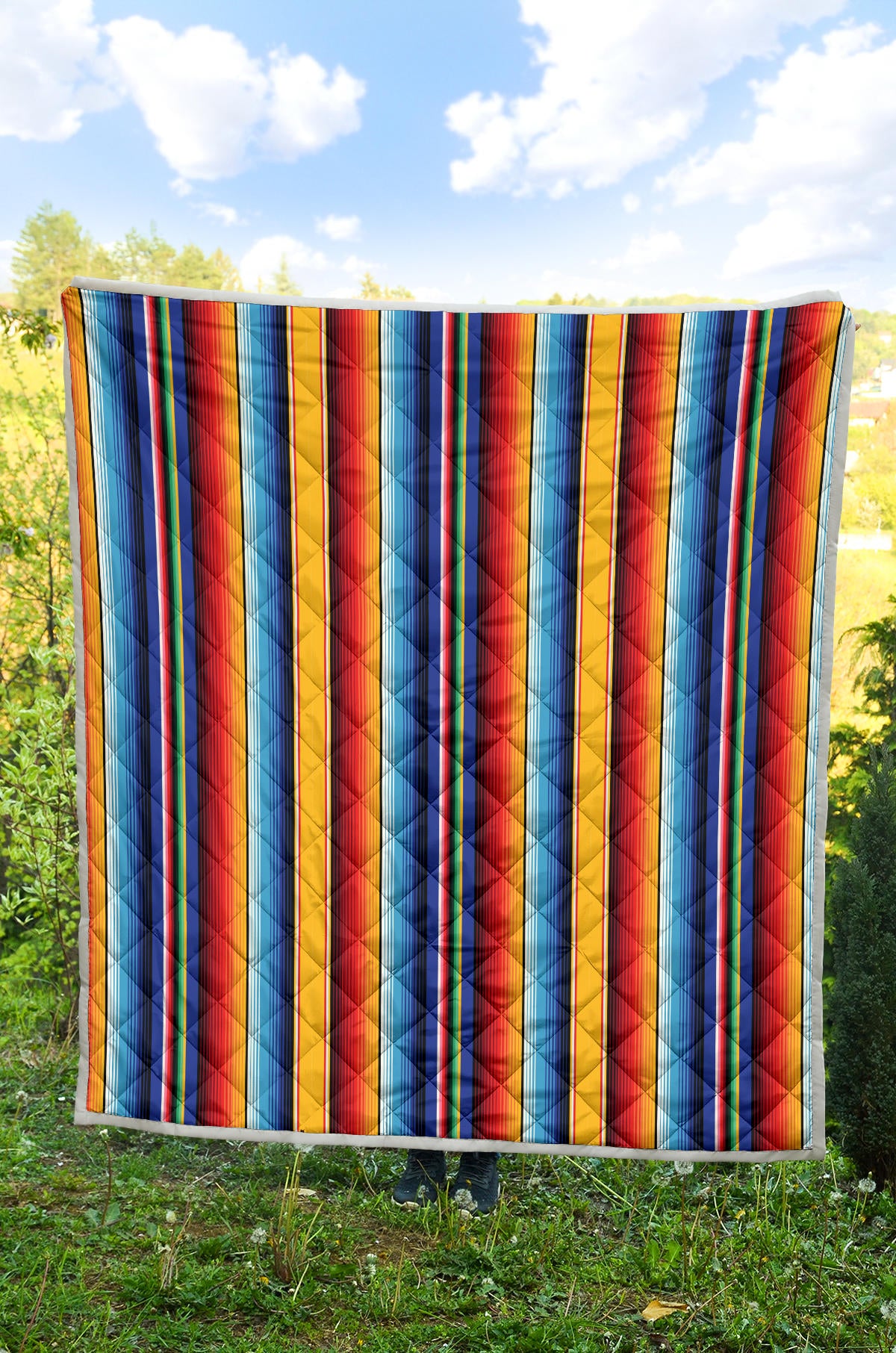 Mexican Blanket Stripe Print Pattern Quilt Bedspread