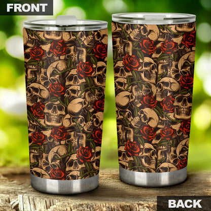 Skull Roses Vintage Design Themed Print Tumbler
