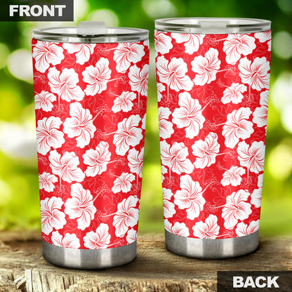 Flower Hawaiian Hibiscus Red Background Print Tumbler