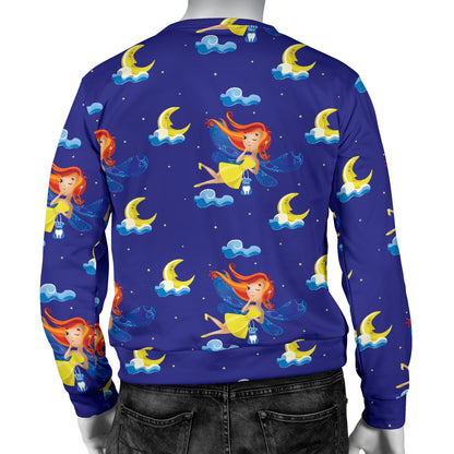 Fairy with Moon Print Pattern Men Long Sleeve Sweatshirt