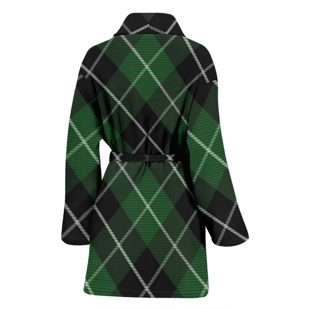 Plaid Green Pattern Print Design A05 Women Bathrobe