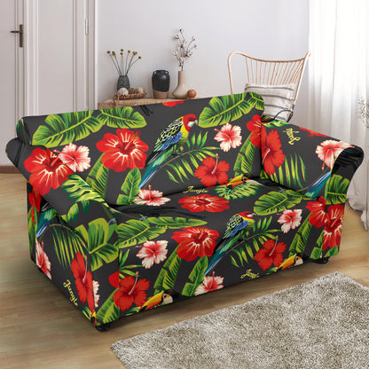 Hibiscus Red With Parrotprint Design LKS303 Loveseat Couch Slipcover