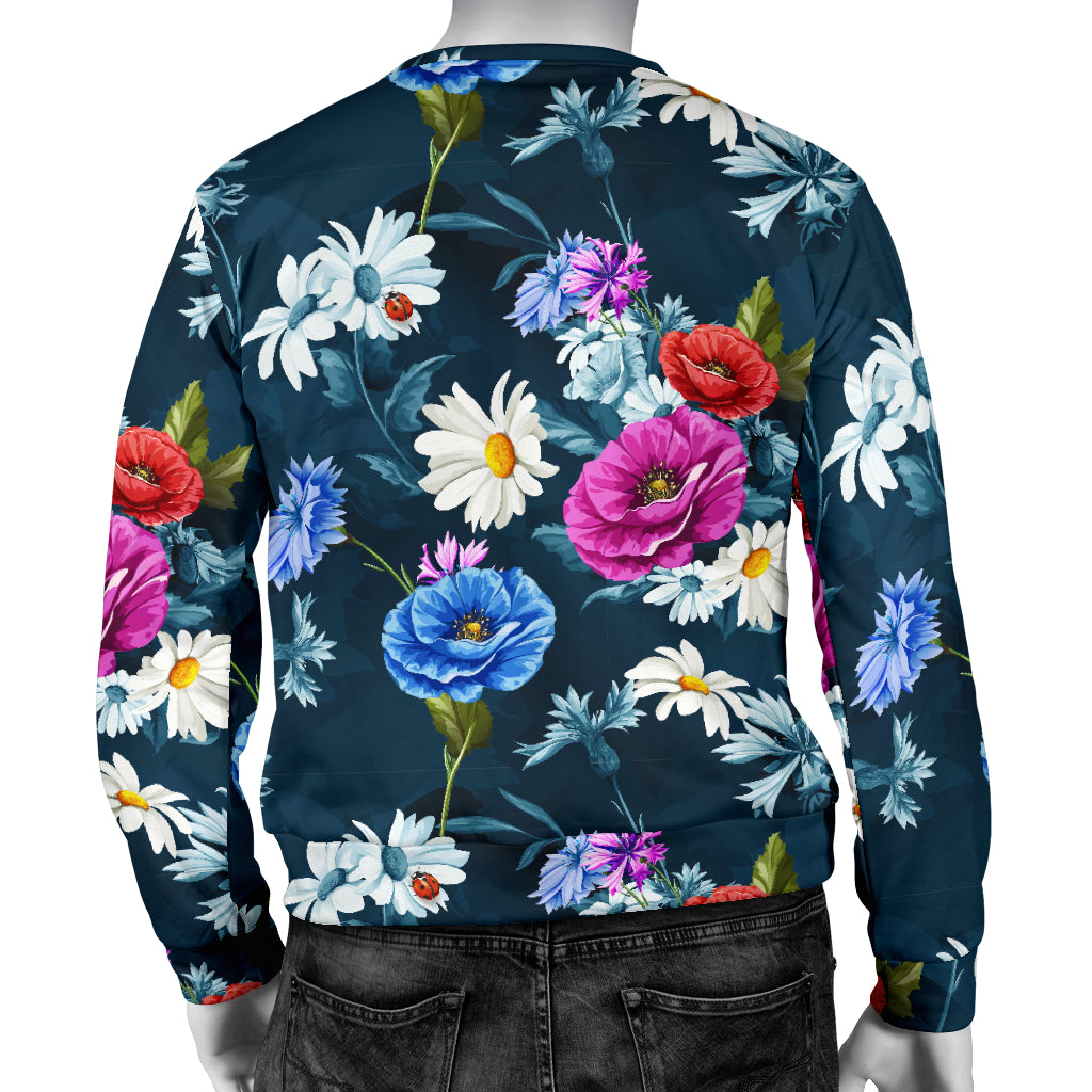 Floral Blue Themed Print Men Long Sleeve Sweatshirt