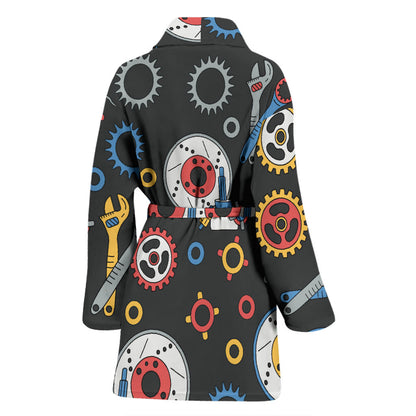 Mechanic Pattern Print Design 01 Women Bathrobe