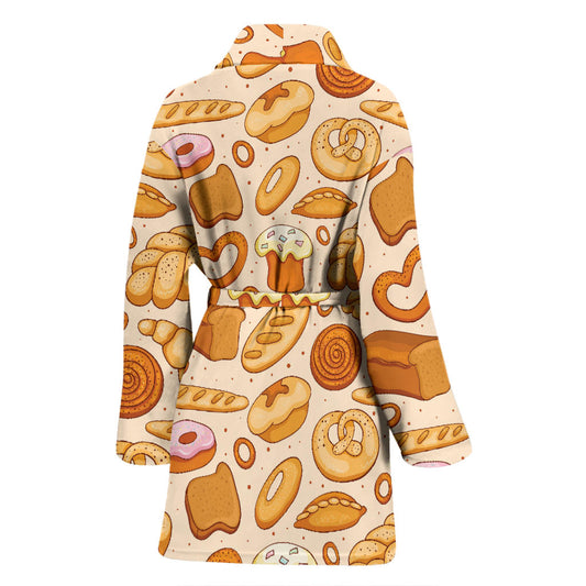 Bread Pattern Print Design 01 Women Bathrobe