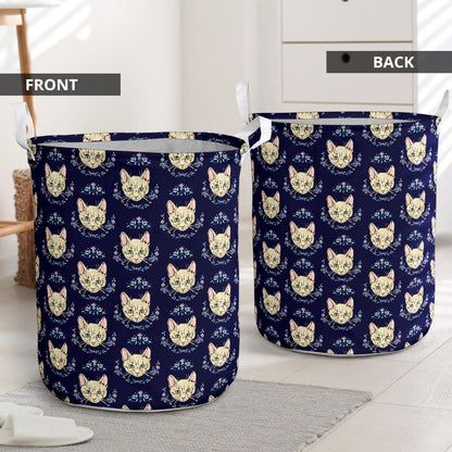 Cat Head with flower Print Pattern Laundry Basket