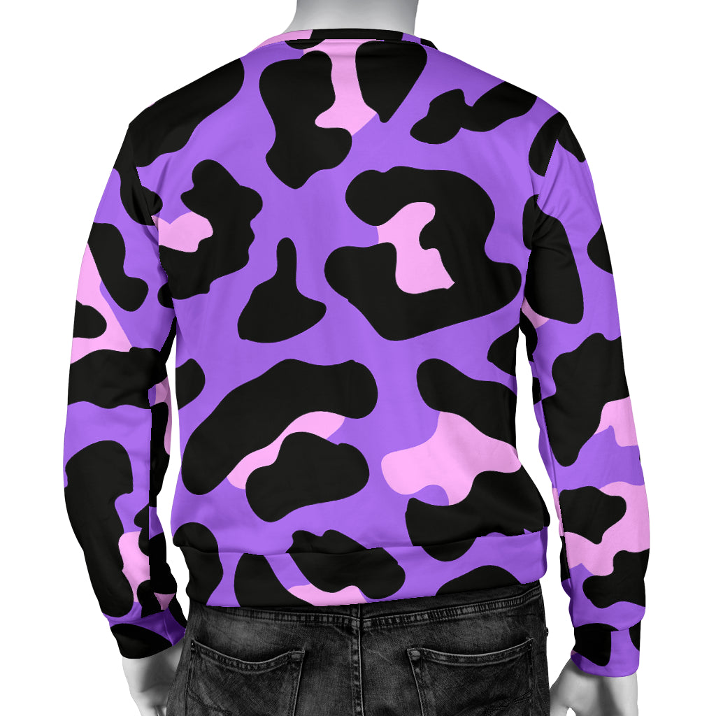 Cheetah Purple Neon Print Pattern Men Long Sleeve Sweatshirt
