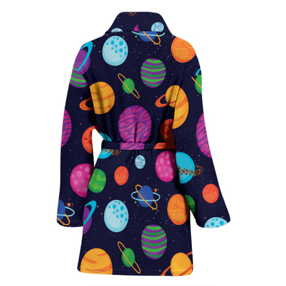 Planet Multicolor Print Design LKS302 Women Bathrobe