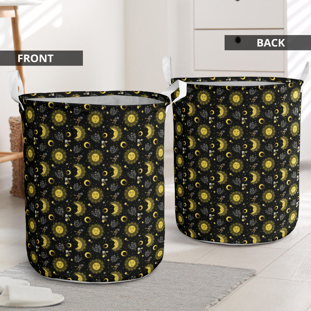Sun Moon Golden Design Themed Print Laundry Basket