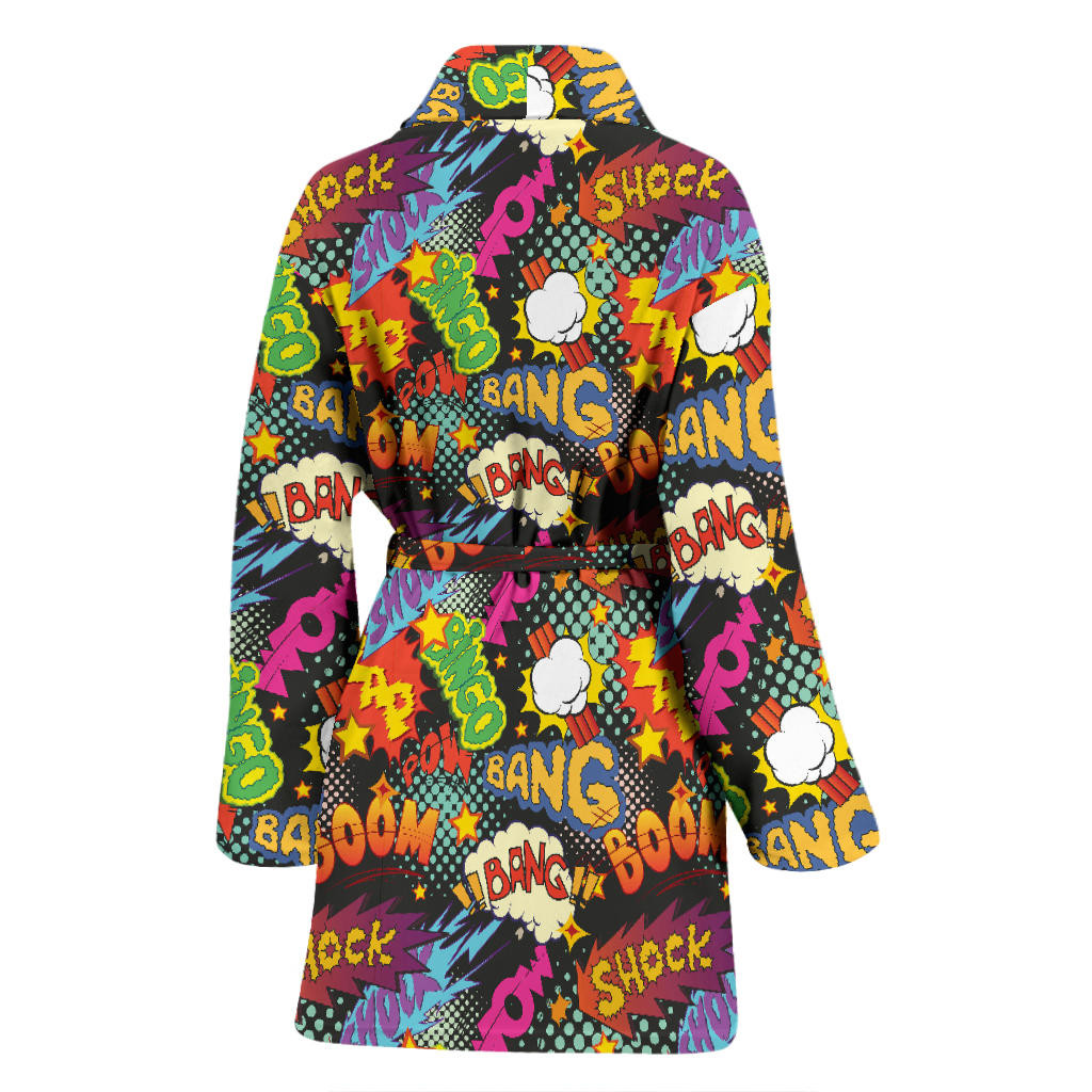 Comic Book Pattern Print Design 01 Women Bathrobe